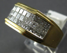 WIDE 2.06CT DIAMOND 14KT YELLOW GOLD CLASSIC 3 ROW PRINCESS INVISIBLE MENS RING