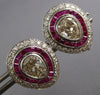 ANTIQUE 4.25CT DIAMOND & AAA RUBY PLATINUM ROUND & BAGUETTE TEAR DROP EARRINGS