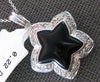 LARGE .22CT DIAMOND & AAA ONYX 14KT WHITE GOLD STAR HEART LOVE FLOATING PENDANT