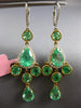 LARGE 8.59CT DIAMOND & AAA EMERALD 18K TRI COLOR GOLD LEVERBACK HANGING EARRINGS