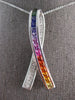 LARGE 3.08CT DIAMOND & AAA RAINBOW SAPPHIRE 14KT WHITE GOLD BCA FLOATING PENDANT
