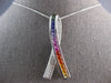 LARGE 3.08CT DIAMOND & AAA RAINBOW SAPPHIRE 14KT WHITE GOLD BCA FLOATING PENDANT