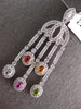 LARGE 3.67CT DIAMOND AAA MULTI COLOR SAPPHIRE 18KT WHITE GOLD CHANDELIER PENDANT
