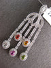 LARGE 3.67CT DIAMOND AAA MULTI COLOR SAPPHIRE 18KT WHITE GOLD CHANDELIER PENDANT