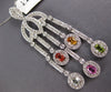 LARGE 3.67CT DIAMOND AAA MULTI COLOR SAPPHIRE 18KT WHITE GOLD CHANDELIER PENDANT