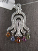 LARGE 2.5CT DIAMOND & AAA MULTI COLOR SAPPHIRE 18K WHITE GOLD CHANDELIER PENDANT
