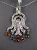 LARGE 2.5CT DIAMOND & AAA MULTI COLOR SAPPHIRE 18K WHITE GOLD CHANDELIER PENDANT
