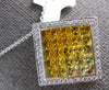 LARGE 3.06CT DIAMOND AAA YELLOW SAPPHIRE 14KT WHITE GOLD PRINCESS SQUARE PENDANT
