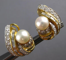 3.50CT DIAMOND & AAA SOUTH SEA PEARL 18KT 2 TONE GOLD TEAR DROP CLIP ON EARRINGS