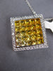 LARGE 3.06CT DIAMOND AAA YELLOW SAPPHIRE 14KT WHITE GOLD PRINCESS SQUARE PENDANT