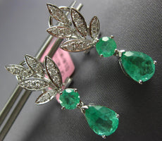 2.78CT DIAMOND & AAA EMERALD 18KT WHITE GOLD TEAR DROP CLIP ON HANGING EARRINGS