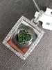 LARGE .74CT DIAMOND & AAA TSAVORITE 18KT WHITE GOLD HEART SQUARE LOCKET PENDANT