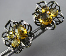 LARGE 3.80CT DIAMOND & CITRINE 14KT YELLOW & BLACK GOLD FLOWER CLIP ON EARRINGS