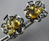 LARGE 3.80CT DIAMOND & CITRINE 14KT YELLOW & BLACK GOLD FLOWER CLIP ON EARRINGS
