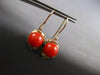 .22CT DIAMOND & AAA CORAL 18KT YELLOW GOLD 3D LEVERBACK HANGING EARRINGS #27180