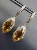4.52CT DIAMOND & CITRINE 14K 2 TONE GOLD ROUND & MARQUISE LEAF HANGING EARRINGS