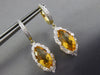4.52CT DIAMOND & CITRINE 14K 2 TONE GOLD ROUND & MARQUISE LEAF HANGING EARRINGS