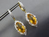 4.52CT DIAMOND & CITRINE 14K 2 TONE GOLD ROUND & MARQUISE LEAF HANGING EARRINGS