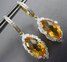 4.52CT DIAMOND & CITRINE 14K 2 TONE GOLD ROUND & MARQUISE LEAF HANGING EARRINGS