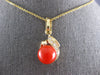 .15CT DIAMOND & AAA CORAL 18KT YELLOW GOLD 3D TEAR DROP FLOATING PENDANT #27182