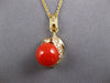 .15CT DIAMOND & AAA CORAL 18KT YELLOW GOLD 3D TEAR DROP FLOATING PENDANT #27182