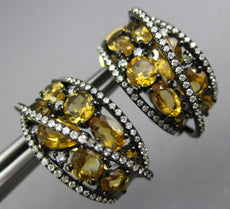 3.65CT DIAMOND & AAA CITRINE 14K YELLOW & BLACK GOLD 3D CLIP ON HANGING EARRINGS