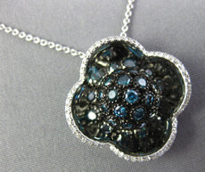 1.25CT WHITE & BLUE DIAMOND 14K WHITE GOLD 4 LEAF CLOVER FLOWER FLOATING PENDANT