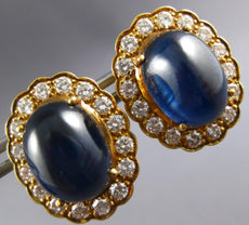 LARGE 20CT DIAMOND & AAA CABOCHON SAPPHIRE 18KT YELLOW GOLD 3D CLIP ON EARRINGS