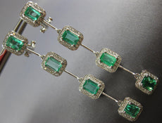 LARGE 4.62CT DIAMOND & AAA EMERALD 18KT WHITE GOLD 3D CLIP ON HANGING EARRINGS