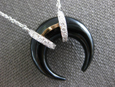 5.44CT DIAMOND & AAA ONYX 14K 2 TONE GOLD HORSE SHOE MOON BY THE YARD NECKLACE