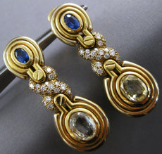 LARGE 7.42CT DIAMOND & AAA SAPPHIRE 18KT YELLOW GOLD 3D OVAL X HANGING EARRINGS