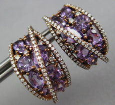 3.90CT DIAMOND & AAA AMETHYST 14K ROSE GOLD MULTI SHAPE CLIP ON HANGING EARRINGS