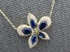 1.17CT DIAMOND & AAA SAPPHIRE 14KT YELLOW GOLD 3D FLOWER BUTTERFLY FUN NECKLACE