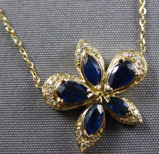 1.17CT DIAMOND & AAA SAPPHIRE 14KT YELLOW GOLD 3D FLOWER BUTTERFLY FUN NECKLACE