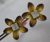 LARGE .40CT DIAMOND 18KT 2 TONE GOLD 3D CLASSIC ROSE FLOWER SQUARE STUD EARRINGS