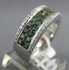 WIDE 3.70CT DIAMOND & AAA GREEN AMETHYST 14KT WHITE GOLD PRINCESS INVISIBLE RING