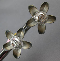 LARGE .47CT DIAMOND 18KT 2 TONE GOLD 3D CLASSIC ROSE FLOWER OVAL STUD EARRINGS