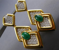 EXTRA LARGE 7.56CT DIAMOND & AAA EMERALD 18KT 2 TONE GOLD OVAL HANGING EARRINGS