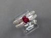 WIDE 1.60CT DIAMOND & AAA RUBY 18K WHITE GOLD 3D OVAL & ROUND BEZEL PROMISE RING