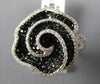 ESTATE LARGE 3.42CT WHITE & BLACK DIAMOND 14KT WHITE GOLD 3D FLOWER FUN RING