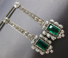 ANTIQUE EXTRA LARGE 6.36CT DIAMOND & AAA EMERALD 18K WHITE GOLD HANGING EARRINGS