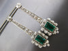 ANTIQUE EXTRA LARGE 6.36CT DIAMOND & AAA EMERALD 18K WHITE GOLD HANGING EARRINGS