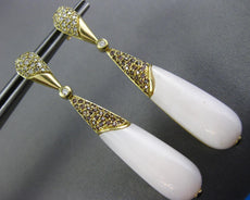 2.5CT WHITE & MOCHA FANCY DIAMOND & PINK QUARTZ 14K YELLOW GOLD HANGING EARRINGS
