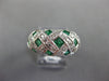 WIDE 1.7CT DIAMOND & AAA EMERALD 14K WHITE GOLD ROUND & PRINCESS INTERWOVEN RING