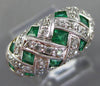 WIDE 1.7CT DIAMOND & AAA EMERALD 14K WHITE GOLD ROUND & PRINCESS INTERWOVEN RING