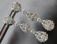 1.57CT DIAMOND 18KT WHITE GOLD 3D CLUSTER INVISIBLE TEAR DROP HANGING EARRINGS