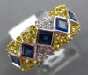 ESTATE WIDE 2.37CT DIAMOND & AAA BLUE & YELLOW SAPPHIRE 18K 2 TONE GOLD FUN RING