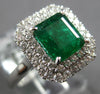 LARGE 2.01CT DIAMOND & AAA EMERALD 18K WHITE GOLD 3D DOUBLE HALO ENGAGEMENT RING