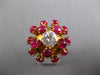 ANTIQUE 8.50CT DIAMOND & AAA RUBY 14KT YELLOW GOLD 3D FLOWER FUN RING