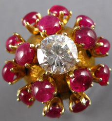 ANTIQUE 8.50CT DIAMOND & AAA RUBY 14KT YELLOW GOLD 3D FLOWER FUN RING